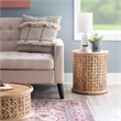 Maklaine Transitional Wood Hand Carved Side Table in Natural