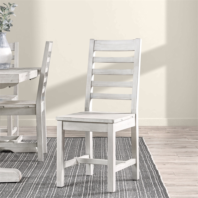 Maklaine Reclaimed Pine Nordic Ivory Dining Chair Ladder Back 39.75