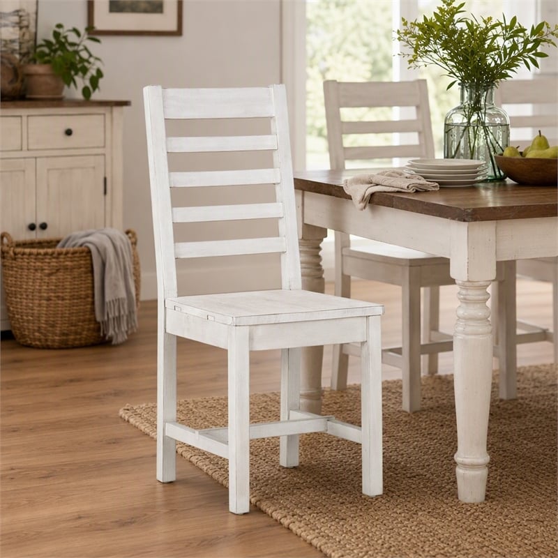 Maklaine Reclaimed Pine Nordic Ivory Dining Chair Ladder Back 39.75