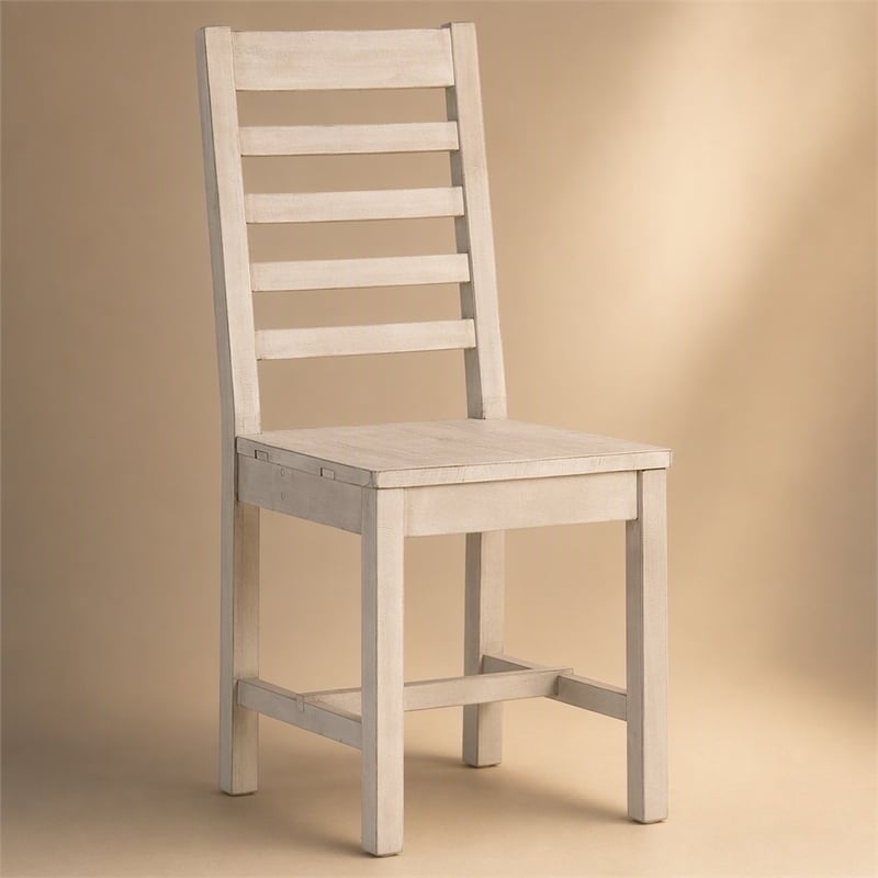 Maklaine Reclaimed Pine Nordic Ivory Dining Chair Ladder Back 39.75