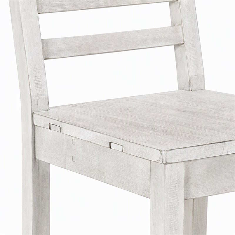 Maklaine Reclaimed Pine Nordic Ivory Dining Chair Ladder Back 39.75