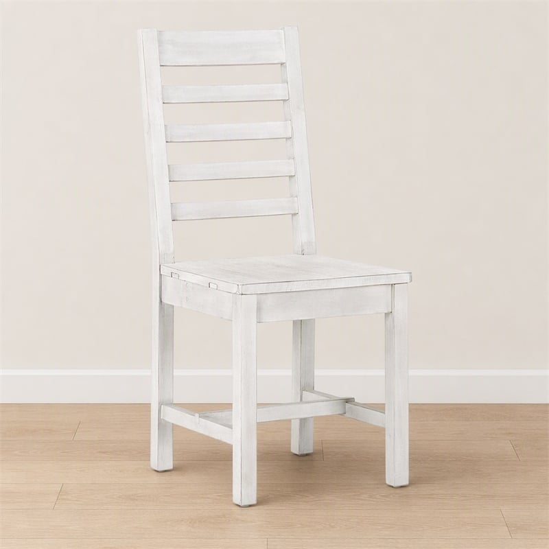 Maklaine Reclaimed Pine Nordic Ivory Dining Chair Ladder Back 39.75