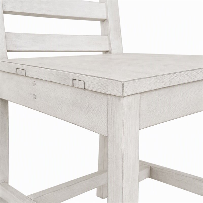 Maklaine Reclaimed Pine Nordic Ivory Dining Chair Ladder Back 39.75