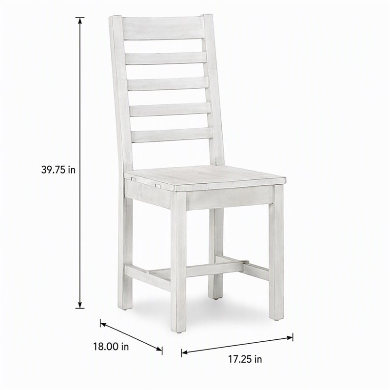 Maklaine Reclaimed Pine Nordic Ivory Dining Chair Ladder Back 39.75