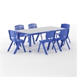 Maklaine Plastic Activity Table Set with 6 School Stacking Chairs in Blue