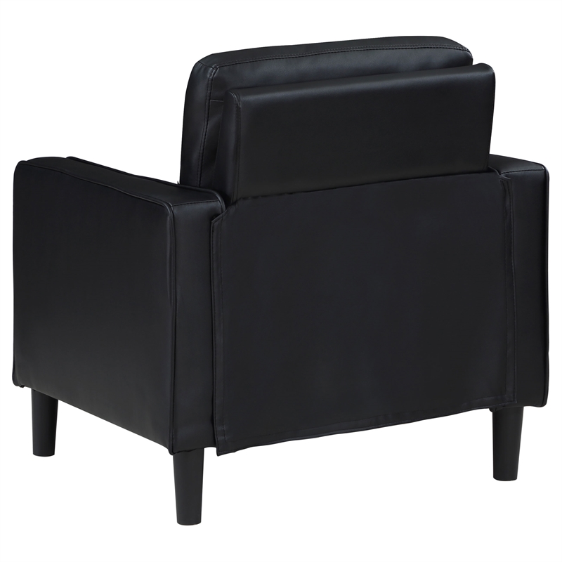 Maklaine Faux Leather Upholstered Track Arm Faux Leather Accent Chair Black