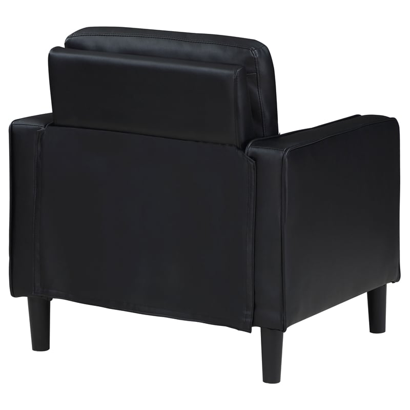 Maklaine Faux Leather Upholstered Track Arm Faux Leather Accent Chair Black