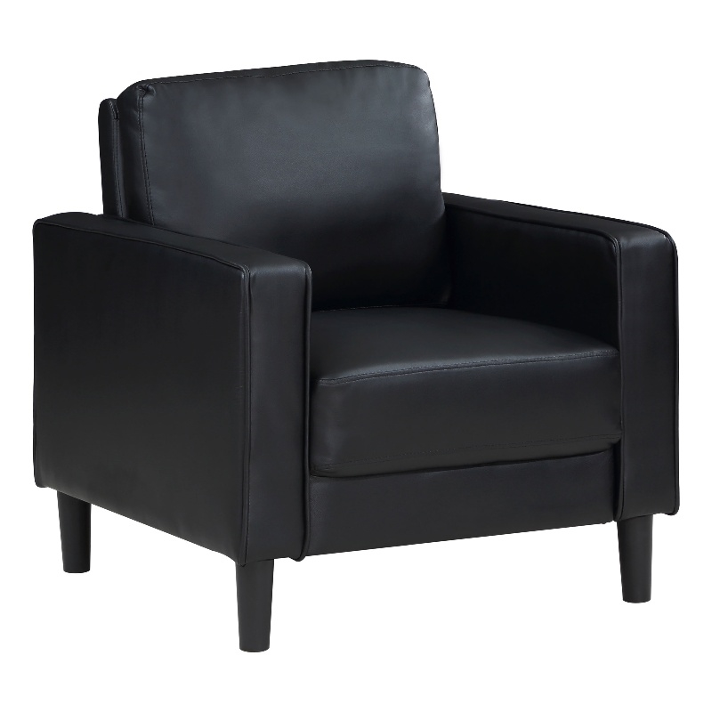 Maklaine Faux Leather Upholstered Track Arm Faux Leather Accent Chair Black