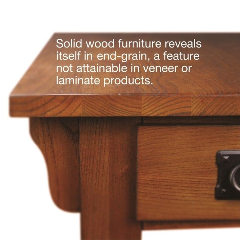 Maklaine Mission Oak Chairside Table with Storage Drawer and Shelf