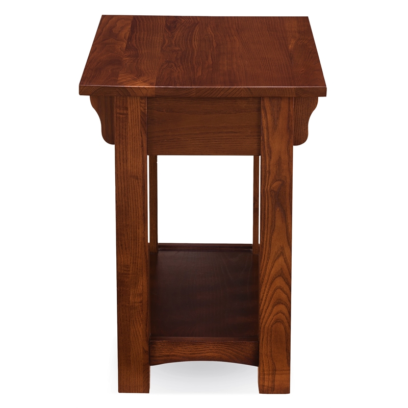 Maklaine Mission Oak Chairside Table with Storage Drawer and Shelf