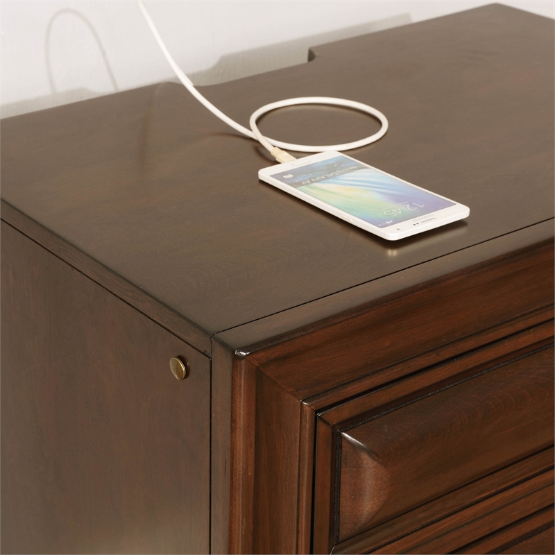 Maklaine Transitional Solid Wood 3-Drawer Nightstand in Brown Cherry