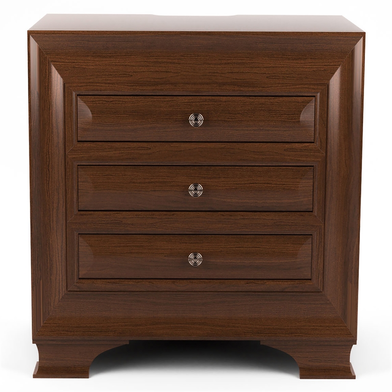 Maklaine Transitional Solid Wood 3-Drawer Nightstand in Brown Cherry