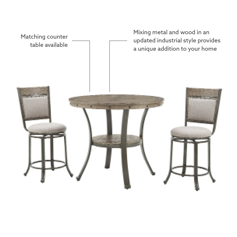 Maklaine Swivel Upholstered Counter Stool Steel Frame in Pewter