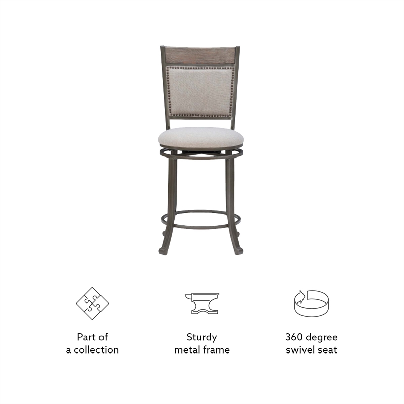Maklaine Swivel Upholstered Counter Stool Steel Frame in Pewter