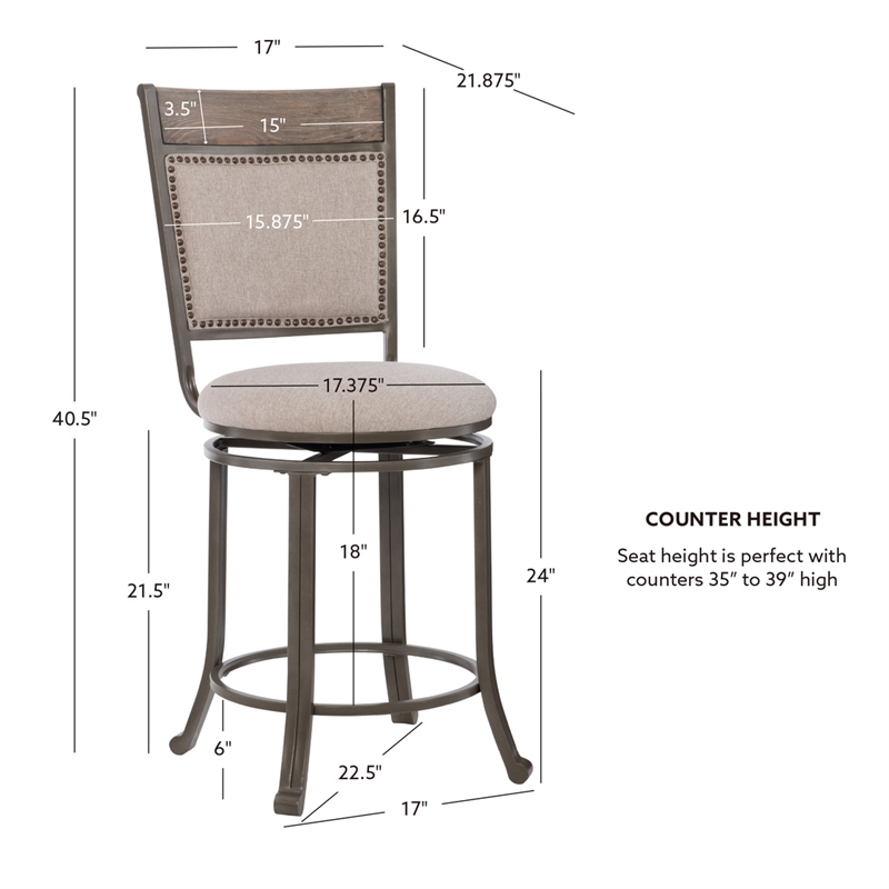 Maklaine Swivel Upholstered Counter Stool Steel Frame in Pewter