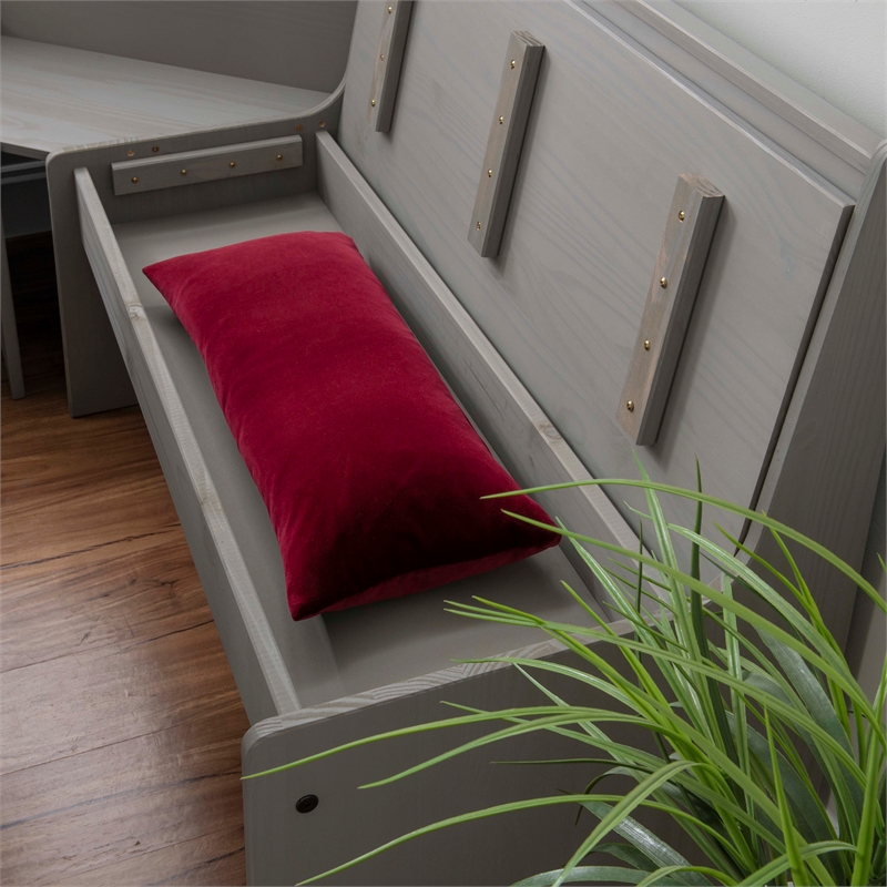 Maklaine Pine Wood Corner Dining Nook Set with Storage in Gray Finish