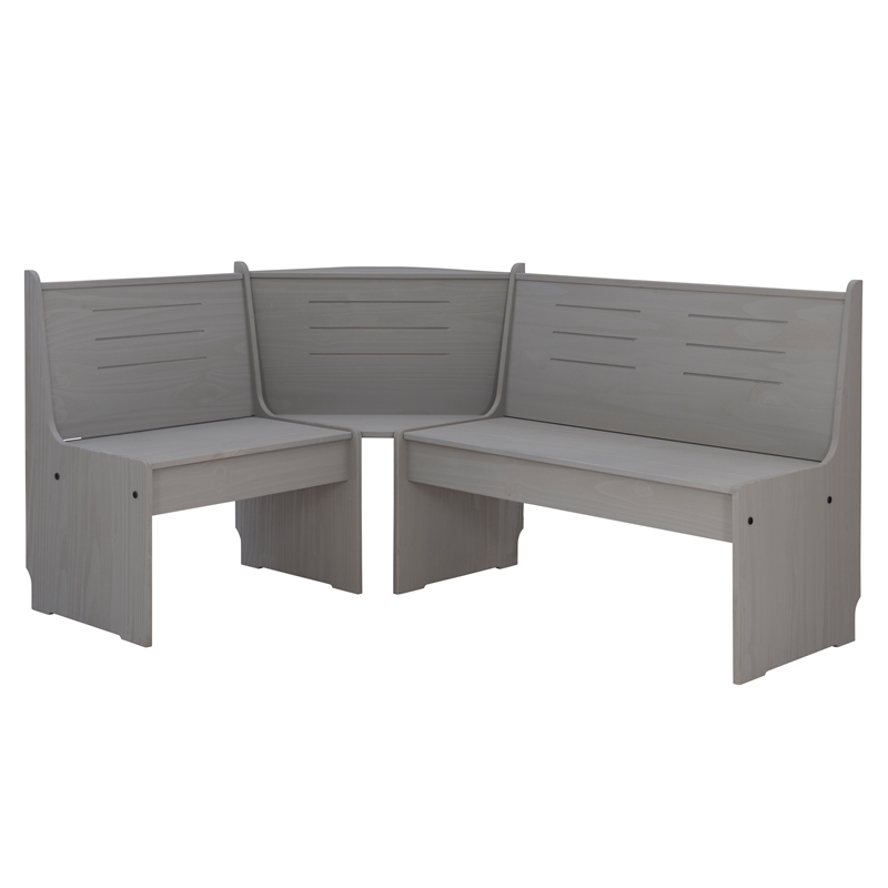 Maklaine Pine Wood Corner Dining Nook Set with Storage in Gray Finish
