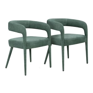 Maklaine 2Pc Set of Two Comfy Cushioned Metal Side Chairs in Teal Linen Fabric