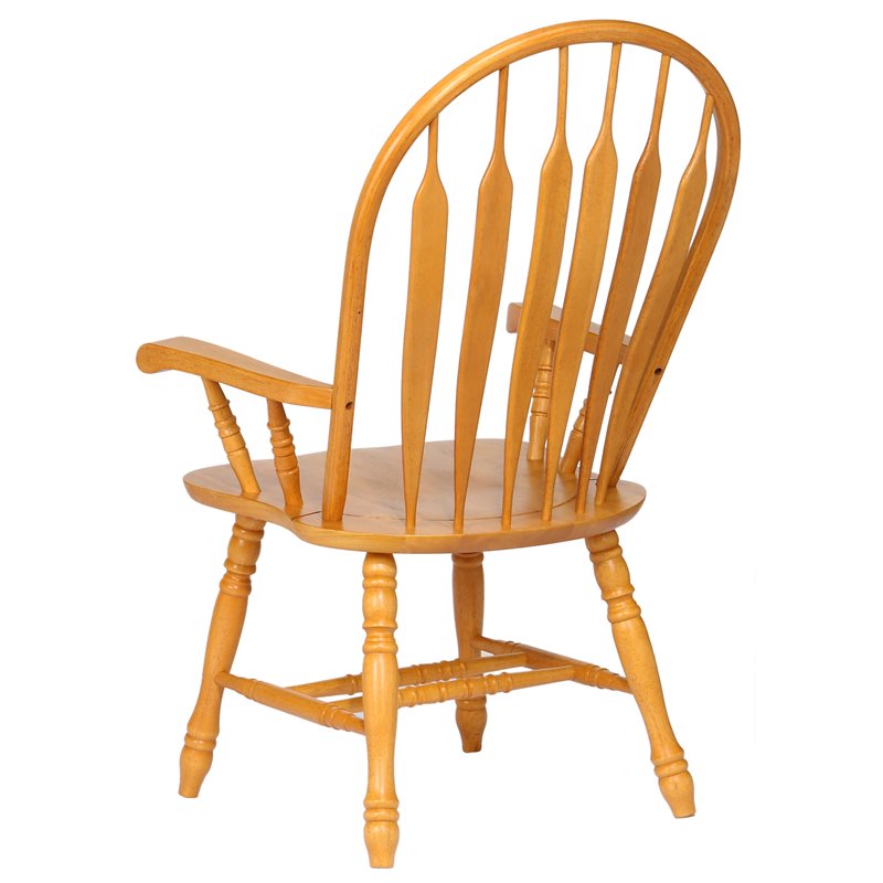 Maklaine Comfort Windsor Dining Chair with Arms Light Oak Solid Wood Armchair