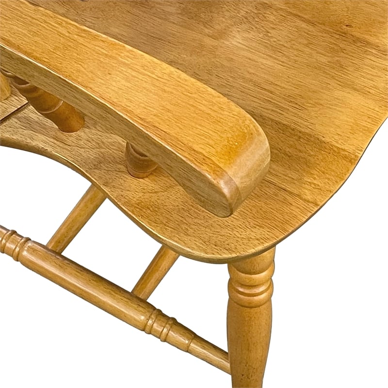 Maklaine Comfort Windsor Dining Chair with Arms Light Oak Solid Wood Armchair