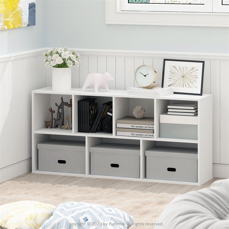 Maklaine Engineered Wood 7-Cube Reversible Open Shelf in White