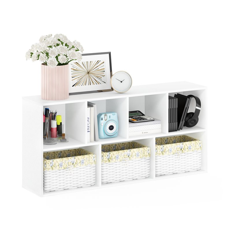 Maklaine Engineered Wood 7-Cube Reversible Open Shelf in White