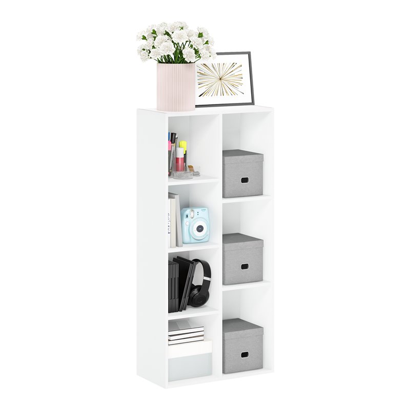 Maklaine Engineered Wood 7-Cube Reversible Open Shelf in White