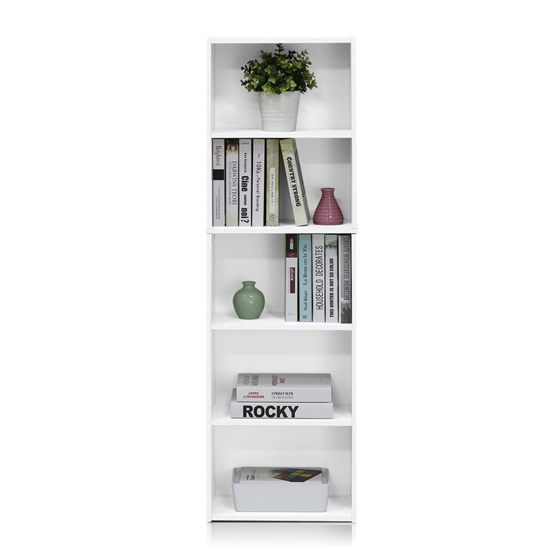 Maklaine Wood 5-Tier Reversible Color Open Shelf Bookcase in White