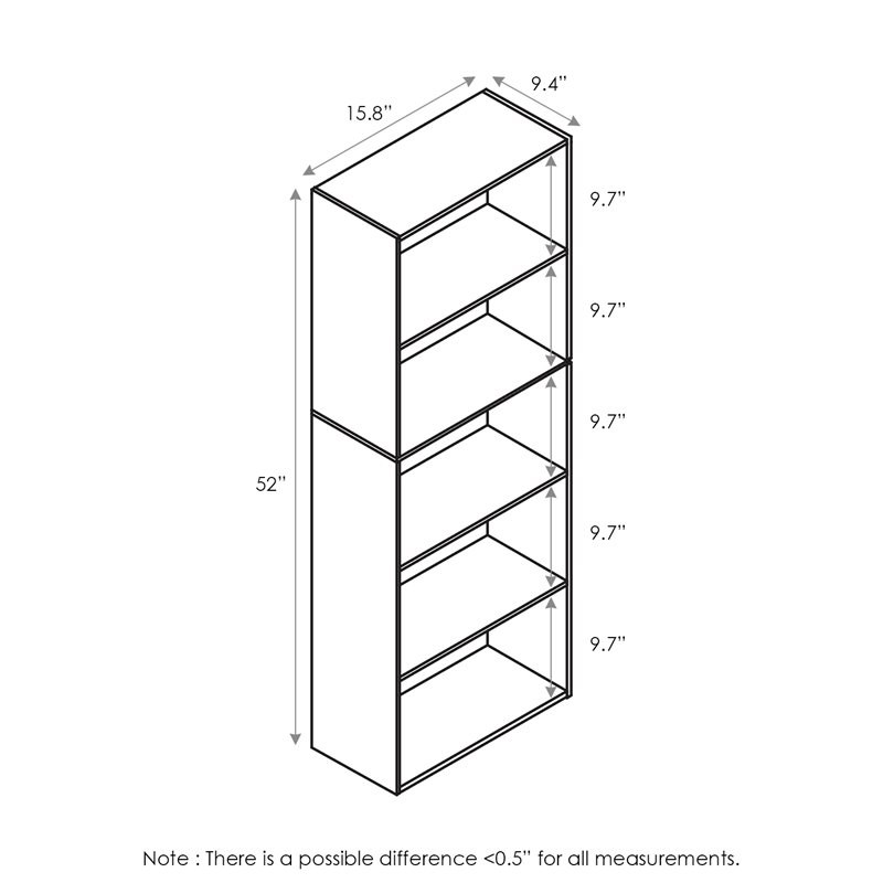 Maklaine Wood 5-Tier Reversible Color Open Shelf Bookcase in White