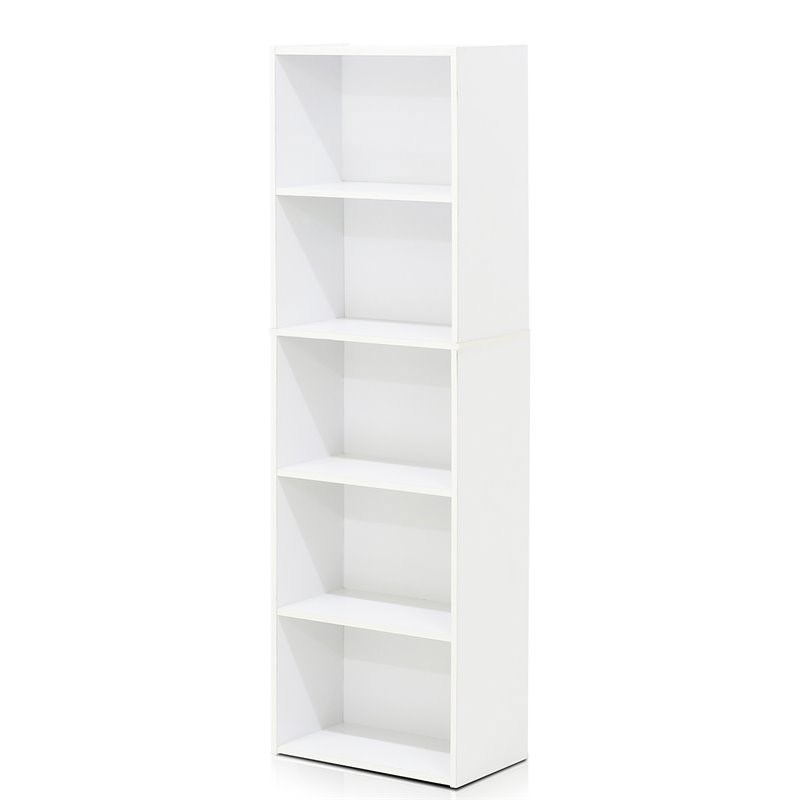 Maklaine Wood 5-Tier Reversible Color Open Shelf Bookcase in White