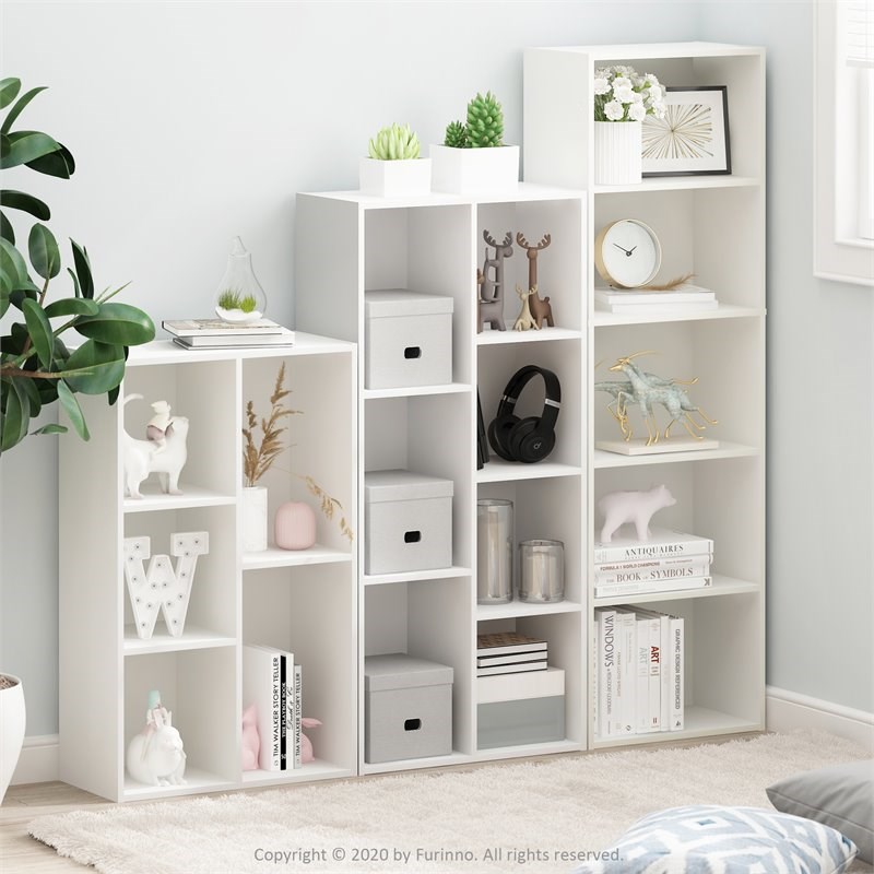 Maklaine Wood 5-Tier Reversible Color Open Shelf Bookcase in White