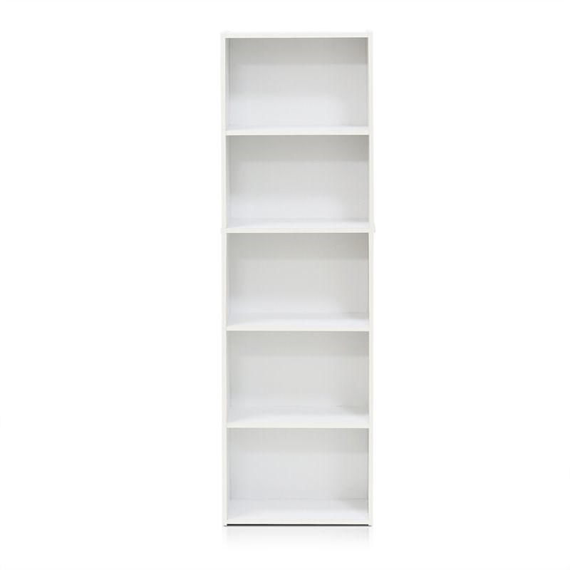 Maklaine Wood 5-Tier Reversible Color Open Shelf Bookcase in White