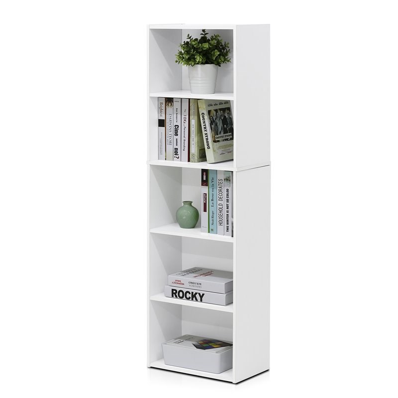 Maklaine Wood 5-Tier Reversible Color Open Shelf Bookcase in White