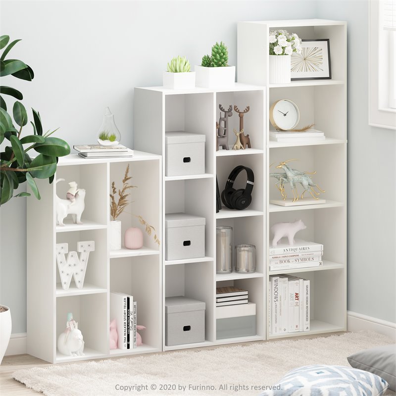 Maklaine Engineered Wood 5-Cube Reversible Open Shelf in White