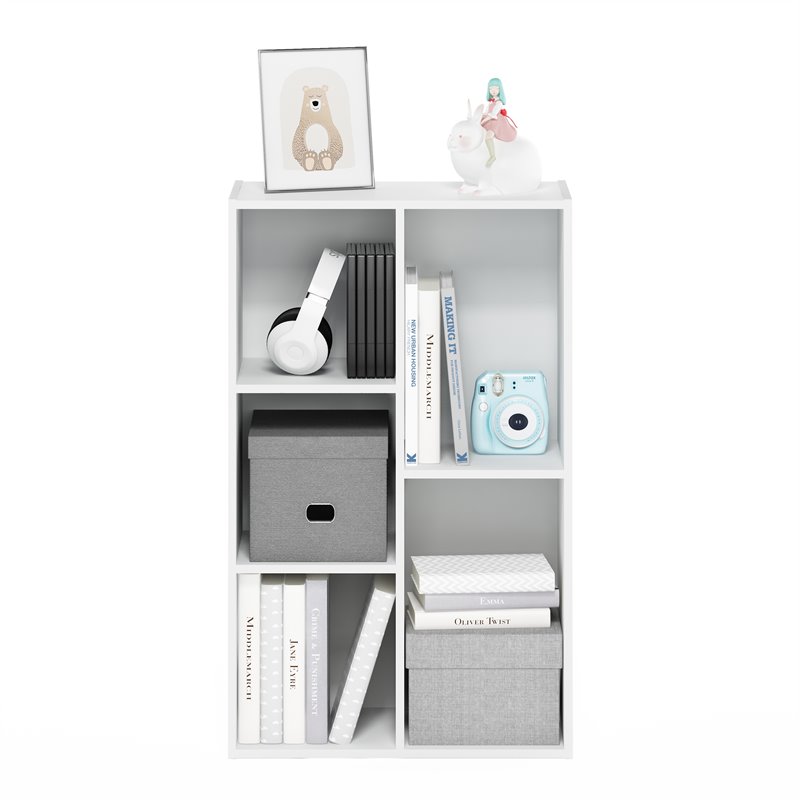 Maklaine Engineered Wood 5-Cube Reversible Open Shelf in White
