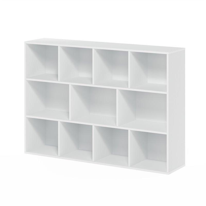 Maklaine Engineered Wood 11-Cube Reversible Open Shelf Bookcase in White