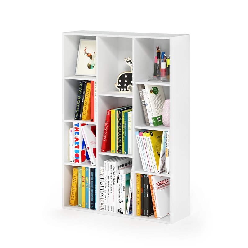 Maklaine Engineered Wood 11-Cube Reversible Open Shelf Bookcase in White