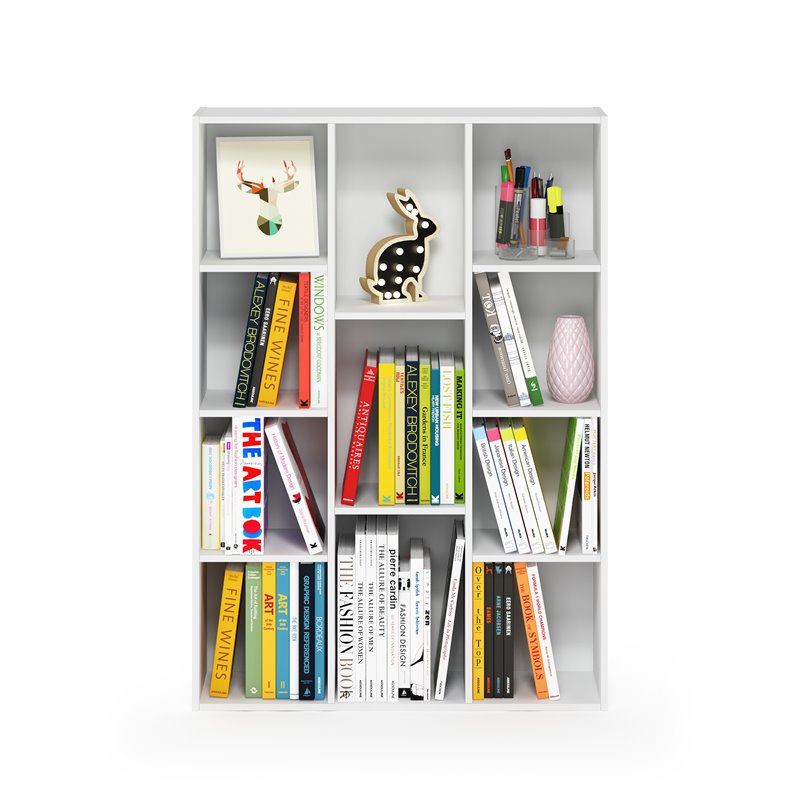 Maklaine Engineered Wood 11-Cube Reversible Open Shelf Bookcase in White