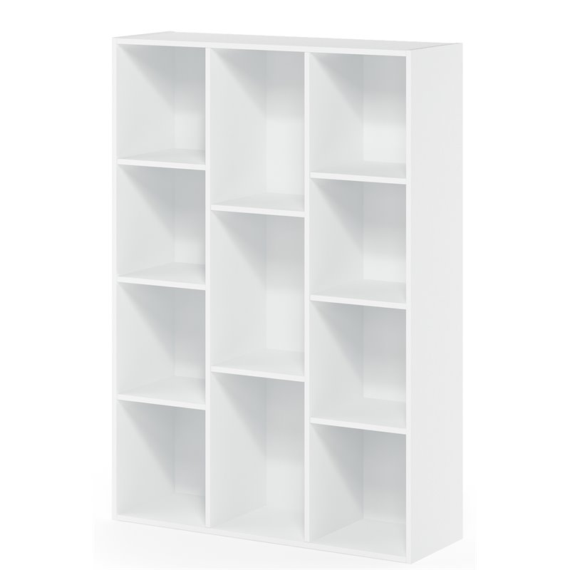 Maklaine Engineered Wood 11-Cube Reversible Open Shelf Bookcase in White