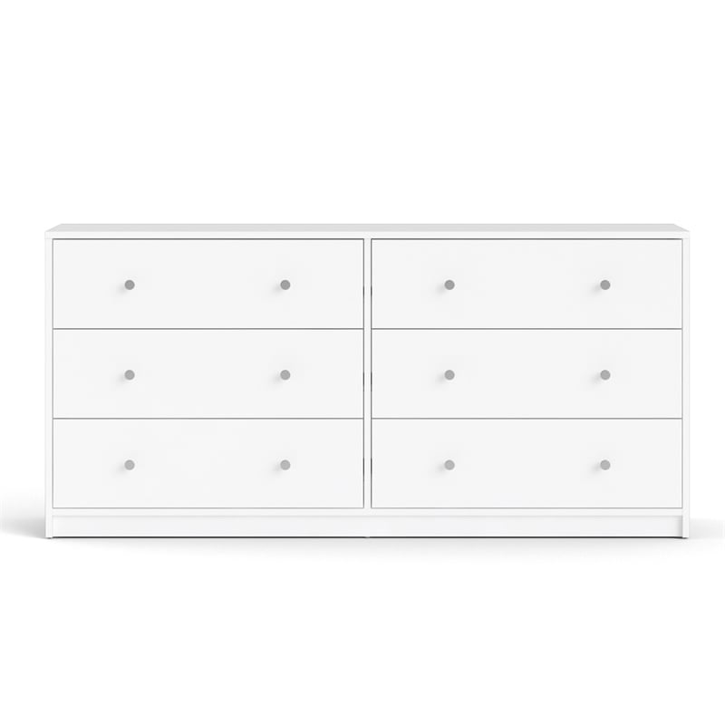 Maklaine Engineered Wood Contemporary 6 Drawer Double Dresser in White