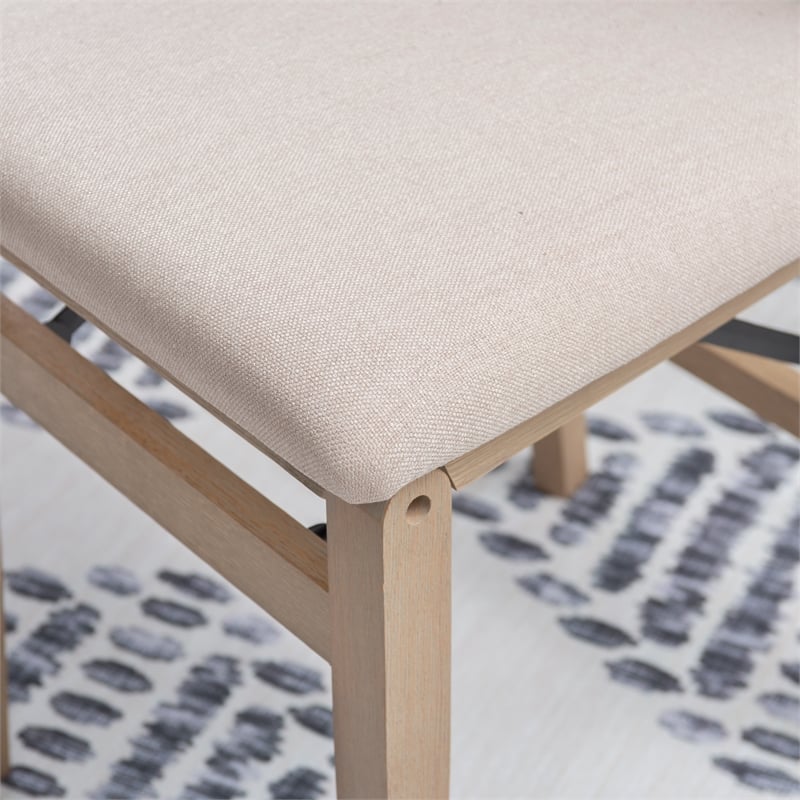 Maklaine Set of Two Folding Chairs Beige Fabric Seat & Back in Graywash Wood