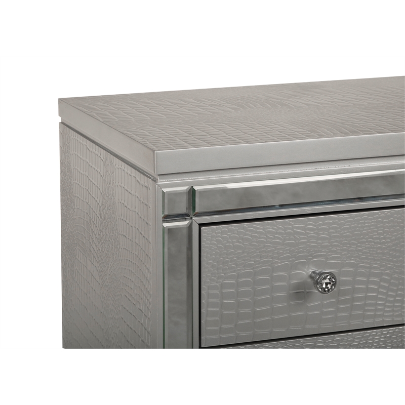 Maklaine Transitional Solid Wood 3-Drawer Nightstand in Silver