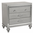 Maklaine Transitional Solid Wood 3-Drawer Nightstand in Silver