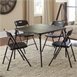 Maklaine Transitional 5 Piece Vinyl Folding Table Set in Black