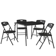 Maklaine Transitional 5 Piece Vinyl Folding Table Set in Black