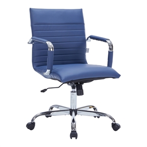 Maklaine Modern Leather Adjustable Swivel Office Chair in Navy Blue