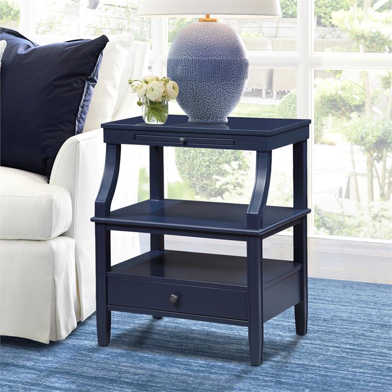 Maklaine Transitional Midnight Blue Wood Storage 1-drawer Nightstand
