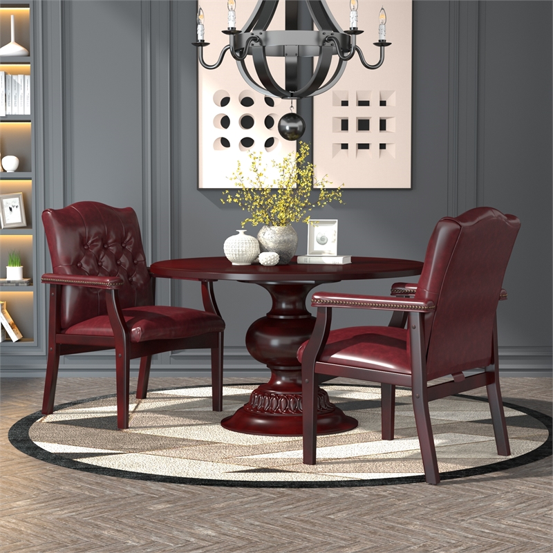 Maklaine Traditional Faux Leather Tufted Guest Chair in Oxblood