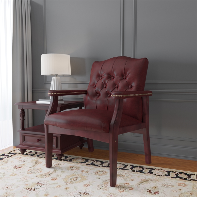 Maklaine Traditional Faux Leather Tufted Guest Chair in Oxblood
