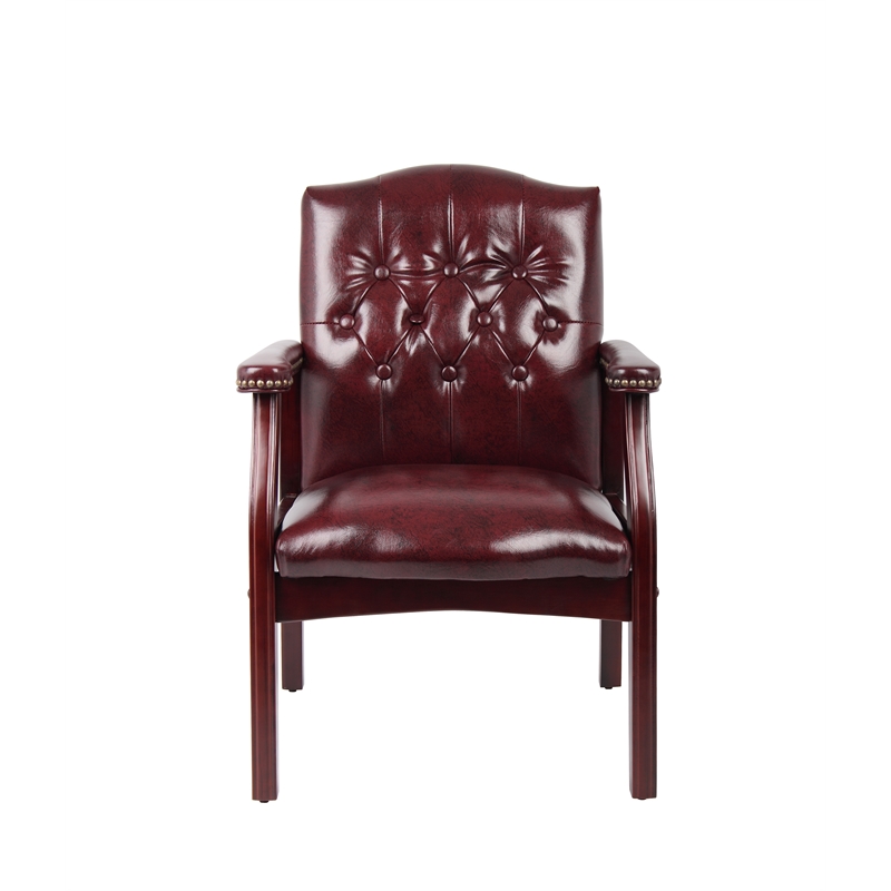 Maklaine Traditional Faux Leather Tufted Guest Chair in Oxblood